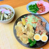 とり天と磯辺揚げと山菜うどん！【男一人の平日夕食】