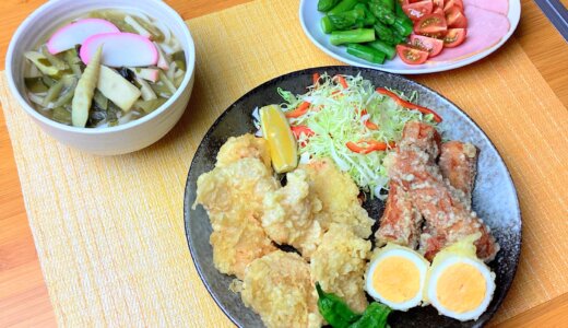 とり天と磯辺揚げと山菜うどん！【男一人の平日夕食】