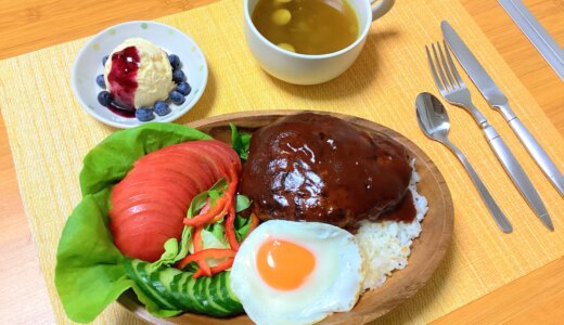 ロコモコ丼とカレースープ！【男一人の休日夕食】