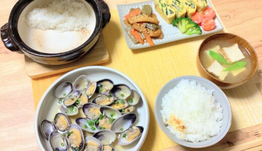 あさりの酒蒸し＆ふきと丸天の炒め煮＆玉子焼き【男一人の平日夕食】