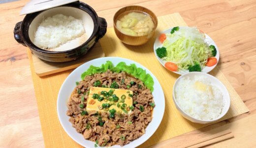 豚肉のニンニクタレ炒め＆豆腐！【男一人の平日夕食】