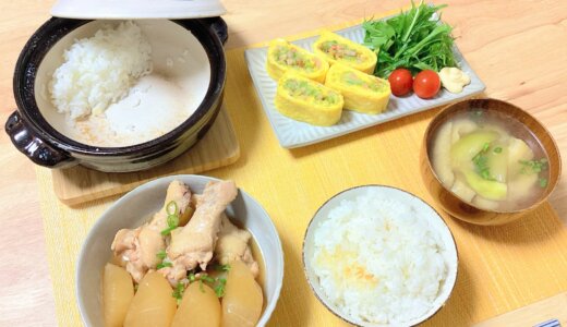 手羽元と大根の煮物＆ベーコンときゃべつの玉子巻き【男一人の平日夕食】