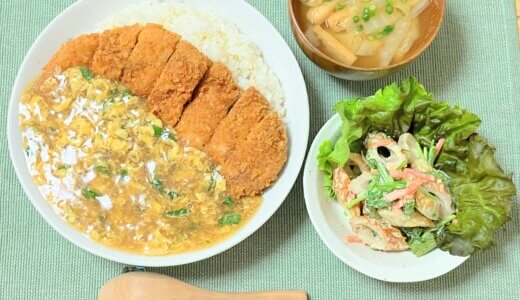 あんかけカツ丼＆ちくわと春菊のサラダ 【男一人の休日昼食】