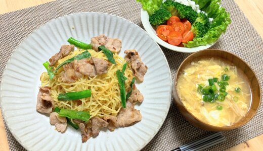 豚にら塩焼きそば【男一人の平日夕食】