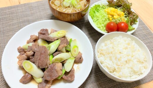 ラム肉長葱炒めと温そうめん 【男一人の平日夕食】